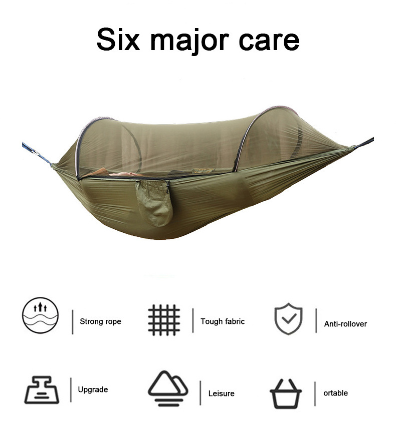 210T nylon automatic quick-open camping hammock anti-rollover anti-mosquito outdoor hammock