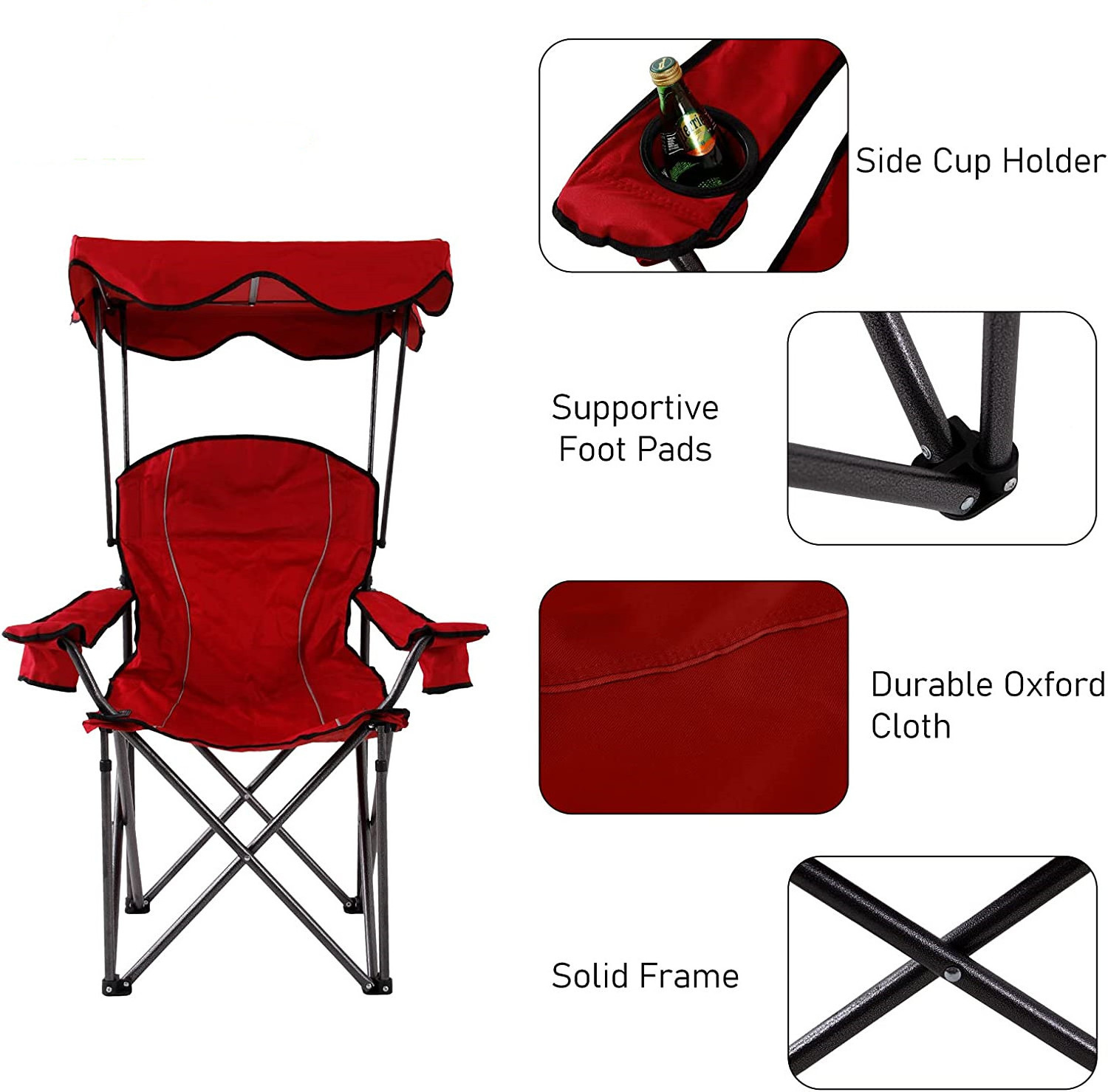 Outdoor Heavy Duty Oversized Portable Folding Beach Fishing Lawn Camping Chair With Padded Hard Armrest