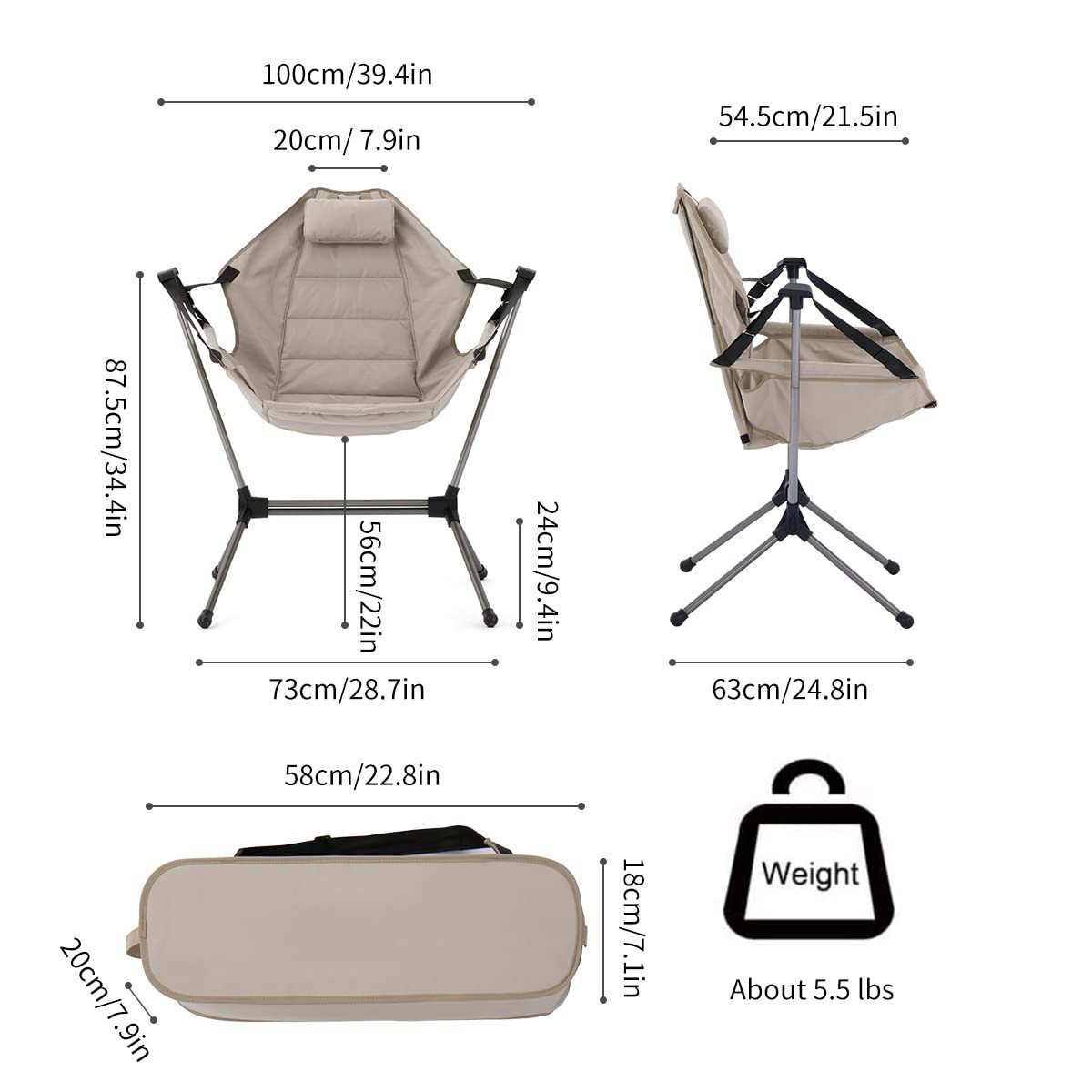 Outdoor Hammock Camping Chair for Adults Lawn Beach Camp Outside Portable Folding Can Bearing 264lbs Rocking Chair