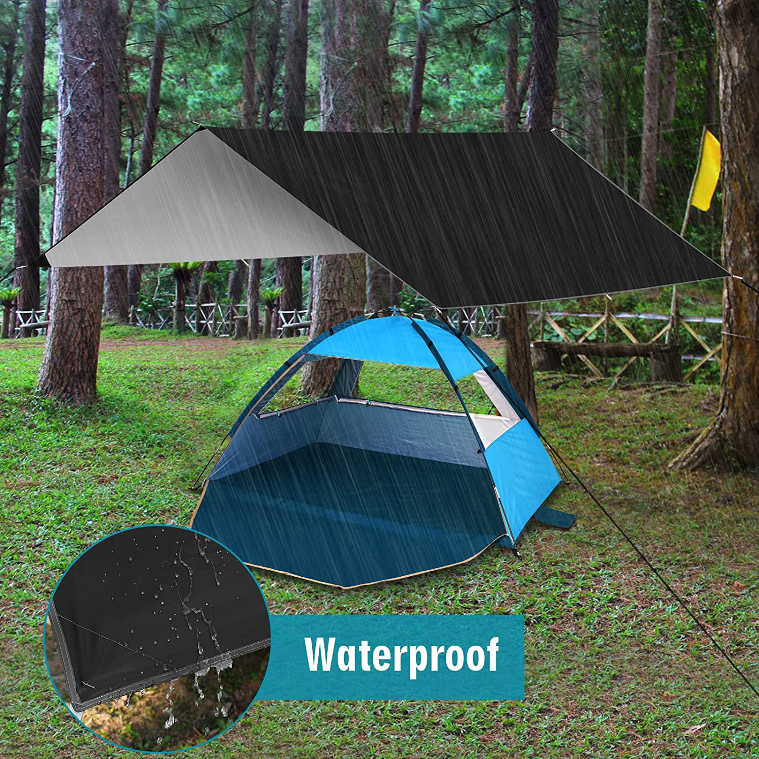 Outdoor Waterproof Rain Fly Tent Shelter Sunshade Awning Hammock Camping Rain Fly Tarp for Hiking