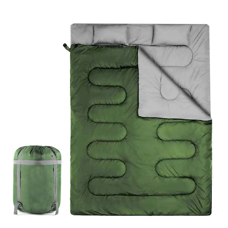 Double widened and thickened winter cold warm waterproof outdoor camping sleeping bag with pillow