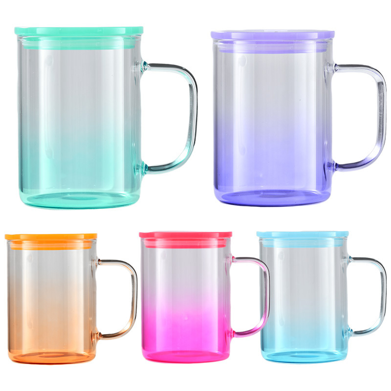 USA Warehouse NEW 17oz Sublimation Blanks Clear ombre Candy Colorful Jelly Glass Mugs tumbler With Colored Plastic Lid and Straw