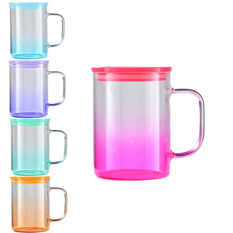 USA Warehouse NEW 17oz Sublimation Blanks Clear ombre Candy Colorful Jelly Glass Mugs tumbler With Colored Plastic Lid and Straw