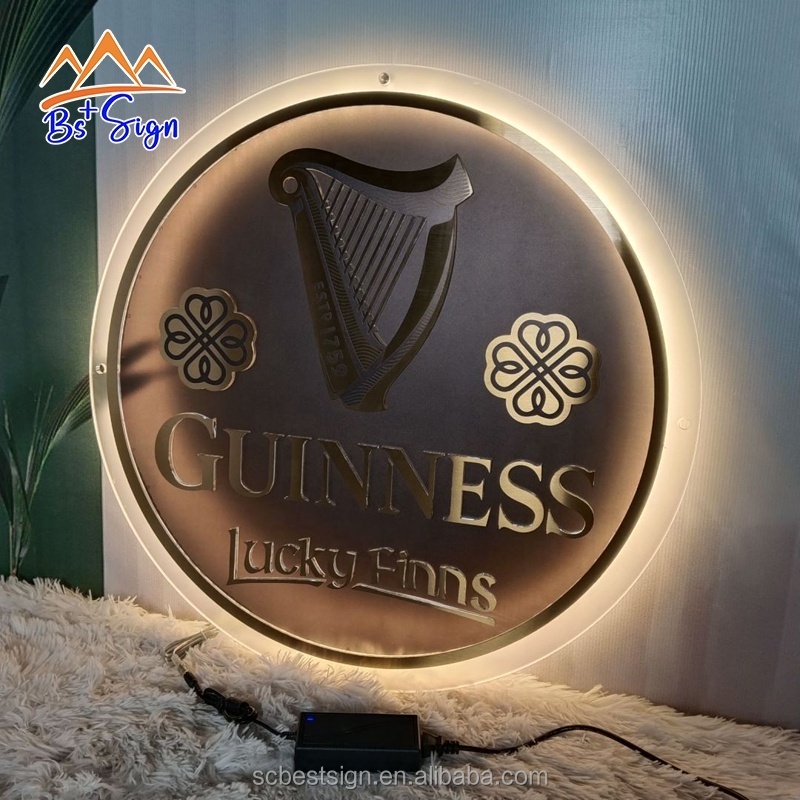 BS+ Custom Round Acrylic Mirror Gold Sign Beauty Salon Acrylic Wall Signs Indoor Brand Name Sign For Wall Business Decoration