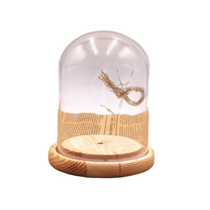 Blown Clear Glass Dome for house decoration customized glass display bell dome cloche with wood base cloche Dome glass