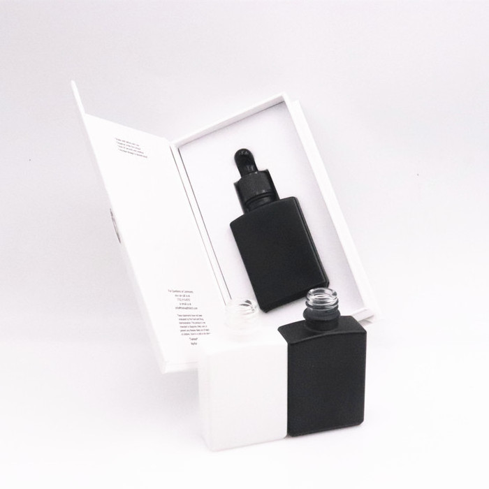 Hot 1oz 30ml frosted black square glass serum dropper bottles gift box packaging 1oz essential oil bead oil dropper bottle