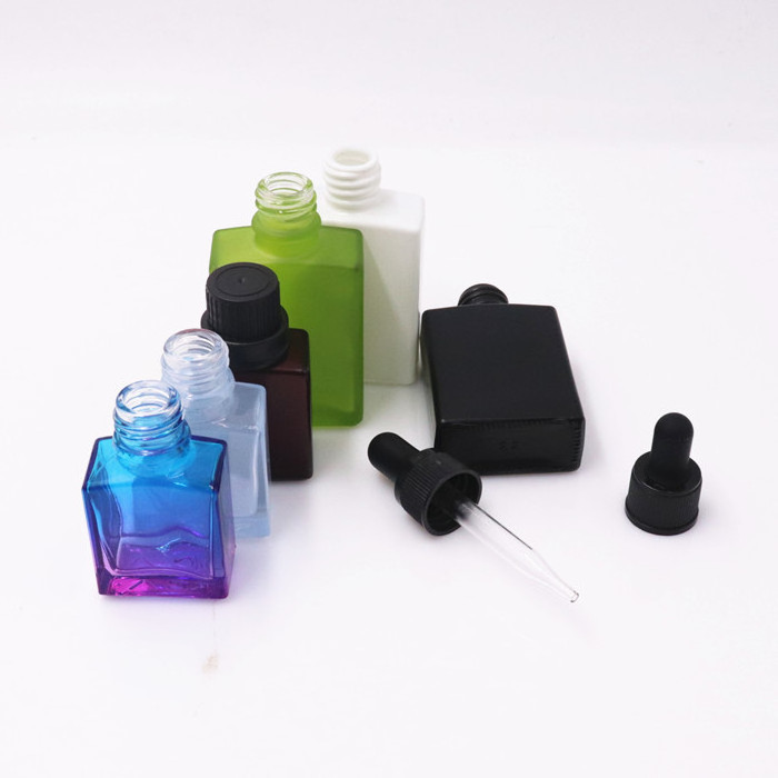 Cosmetic square rectangle Violet matte black white 30ml fragrance oil glass bottle essential oil beard oil serum dropper bottle