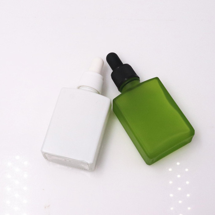 Cosmetic square rectangle Violet matte black white 30ml fragrance oil glass bottle essential oil beard oil serum dropper bottle