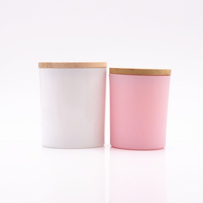 Wholesale white candle jars frosted glass candle holders pink luxury candle vessels with lid