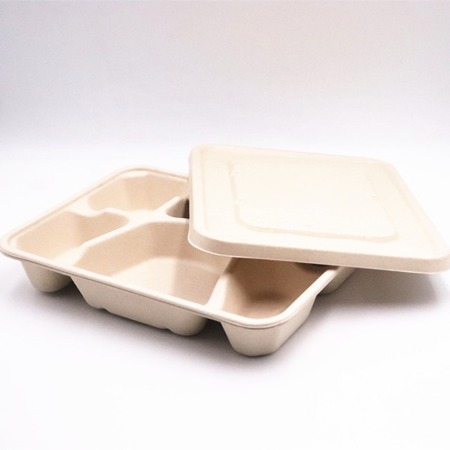 disposable eco-friendly biodegradable fast food packaging takeaway 5 compartment food tray lunch meal catering box with lid