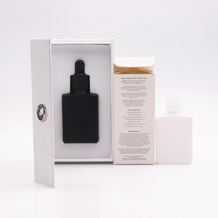 Hot 1oz 30ml frosted black square glass serum dropper bottles gift box packaging 1oz essential oil bead oil dropper bottle