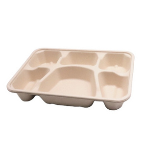 disposable eco-friendly biodegradable fast food packaging takeaway 5 compartment food tray lunch meal catering box with lid