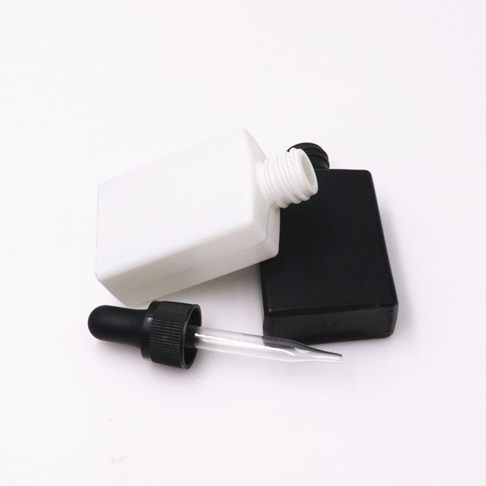 Cosmetic square rectangle Violet matte black white 30ml fragrance oil glass bottle essential oil beard oil serum dropper bottle