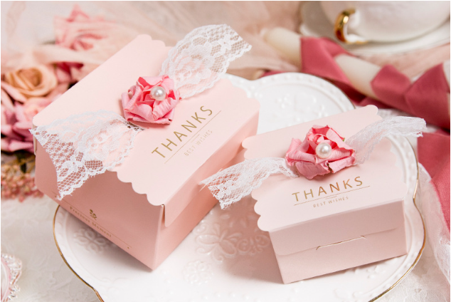 Wholesale Luxury Pink Flower Bow Mini Wedding Favors Paper Chocolate Candy Favor Box