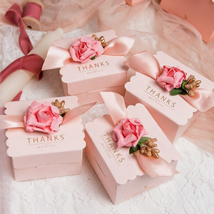 Wholesale Luxury Pink Flower Bow Mini Wedding Favors Paper Chocolate Candy Favor Box