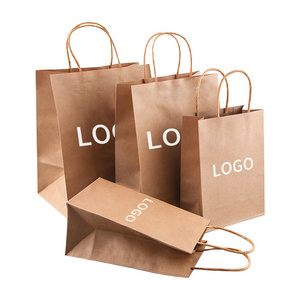 15*8*21cm 130g In stock Shopping Gift Handle Craft Print Food Takeaway Packaging White Brown Small  Kraft Paper Bag