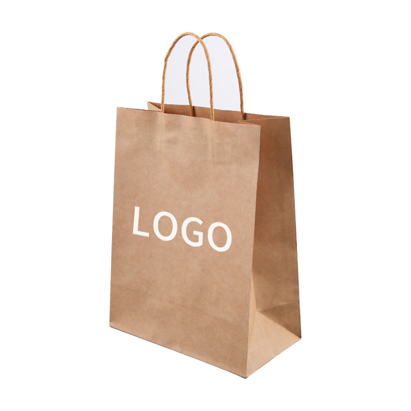 15*8*21cm 130g In stock Shopping Gift Handle Craft Print Food Takeaway Packaging White Brown Small  Kraft Paper Bag