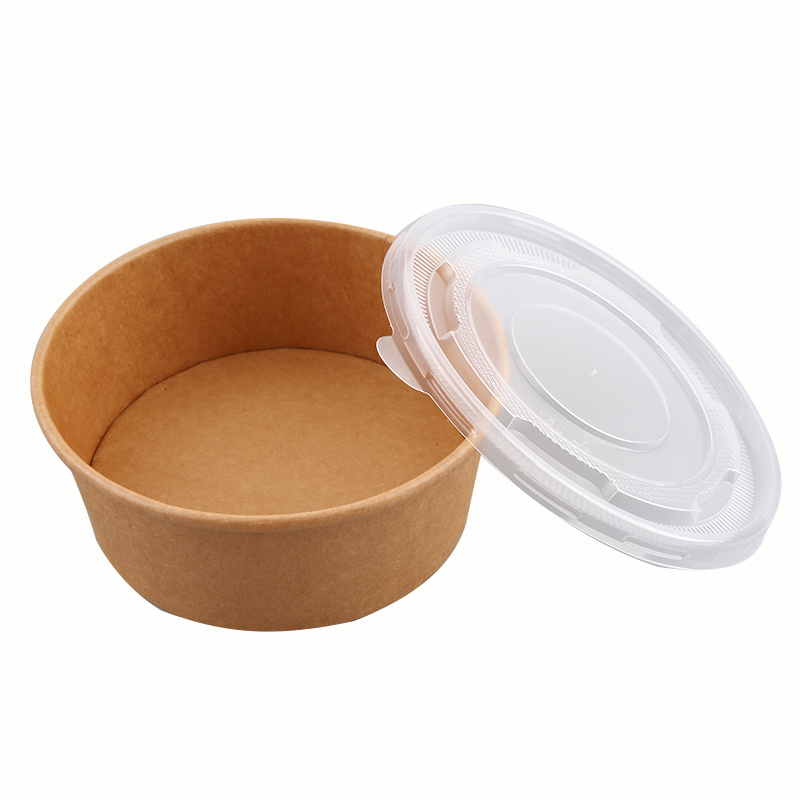 wholesale disposable square round paper cup heatable kraft waterproof custom print logo paper salad poke bowl with PE lid