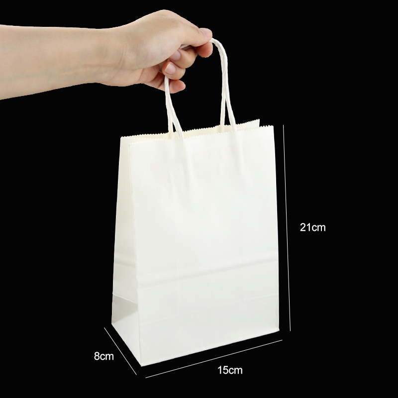 15*8*21cm 130g In stock Shopping Gift Handle Craft Print Food Takeaway Packaging White Brown Small  Kraft Paper Bag