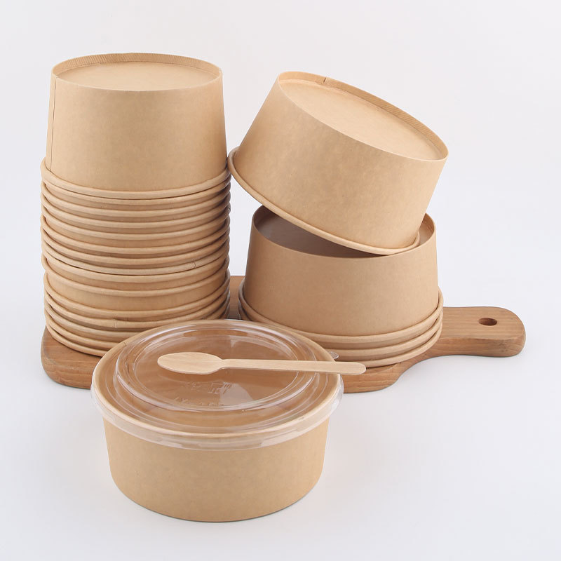 wholesale disposable square round paper cup heatable kraft waterproof custom print logo paper salad poke bowl with PE lid