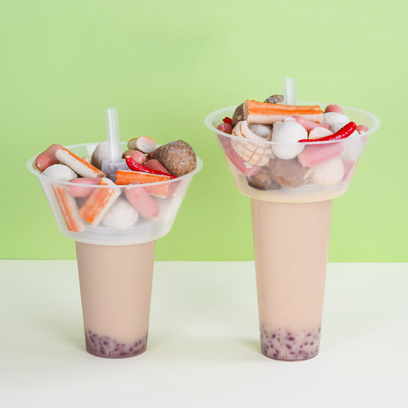 2023 Hot new design disposable recyclable food safety PP clear hard plastic cup  2 in 1 drink cup with snack bowl