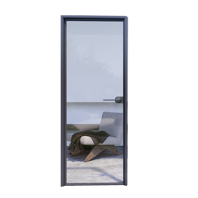 Simple Design Narrow Frame Aluminum Tempered Glass Interior Swing Door for Toilet, Bathroom and Room Casement Door