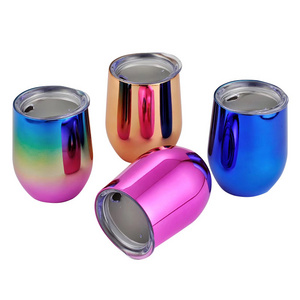 Luxury Fashion Holographic Stainless Steel Wine Glass 12OZ Rose Gold Egg Shape Bottle Cup Double Wall Insulated Wine Tumbler Set