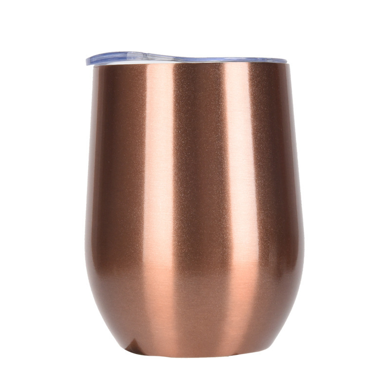 Luxury Fashion Holographic Stainless Steel Wine Glass 12OZ Rose Gold Egg Shape Bottle Cup Double Wall Insulated Wine Tumbler Set