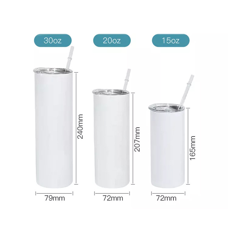 tumblers wholesale bulk 20 oz Sublimation Blank Double Straight Skinny Stainless Steel Tumbler With Straw