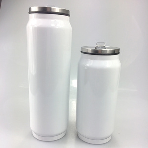 500ml Sublimation Blank  Double Wall Stainless Steel Soda Cola Shape Water Bottles Cola Can With Flip Lid And Straw