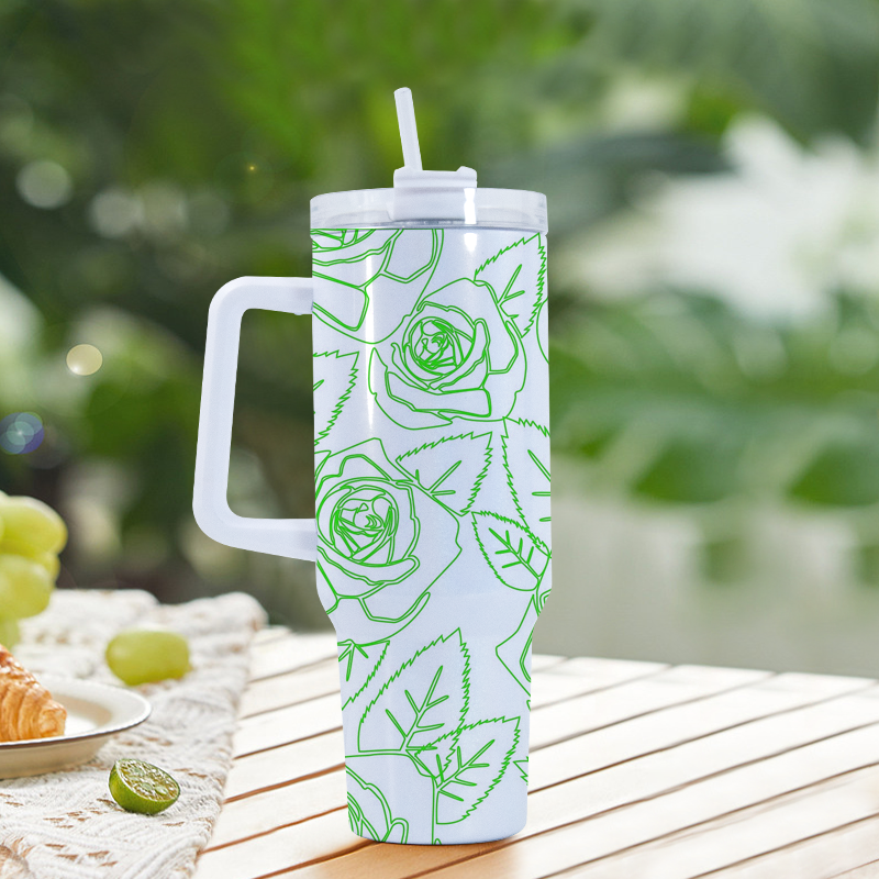 USA CN warehouse 40oz travel mug Sublimation blanks DOUBLE INSULATED stainless steel tumbler with colorful handle and straw