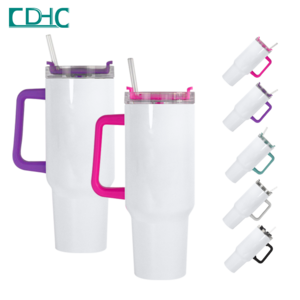 USA CN warehouse 40oz travel mug Sublimation blanks DOUBLE INSULATED stainless steel tumbler with colorful handle and straw