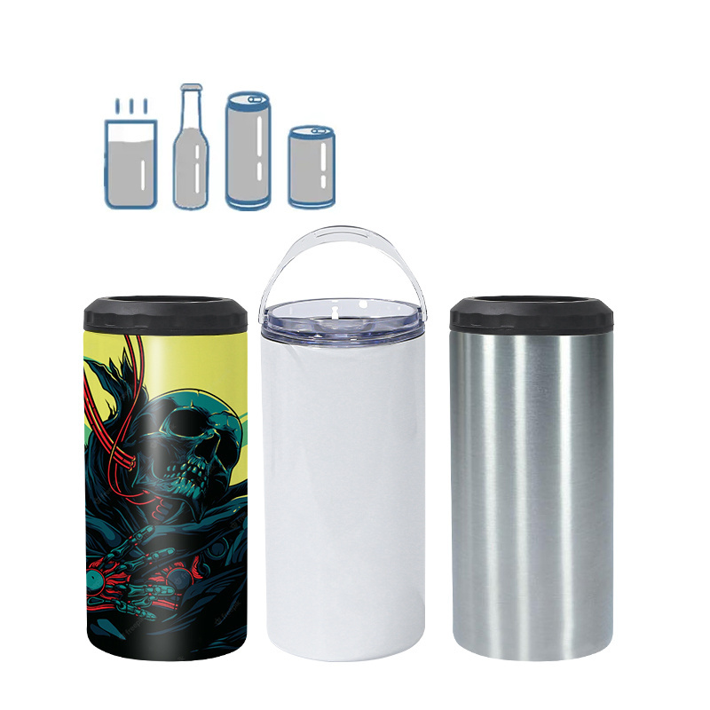 Custom logo double wall insulated vacuum 4 in 1 stainless steel sublimation 16 oz can cooler tumbler with 2lids