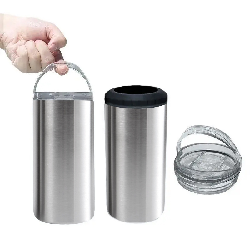 Custom logo double wall insulated vacuum 4 in 1 stainless steel sublimation 16 oz can cooler tumbler with 2lids