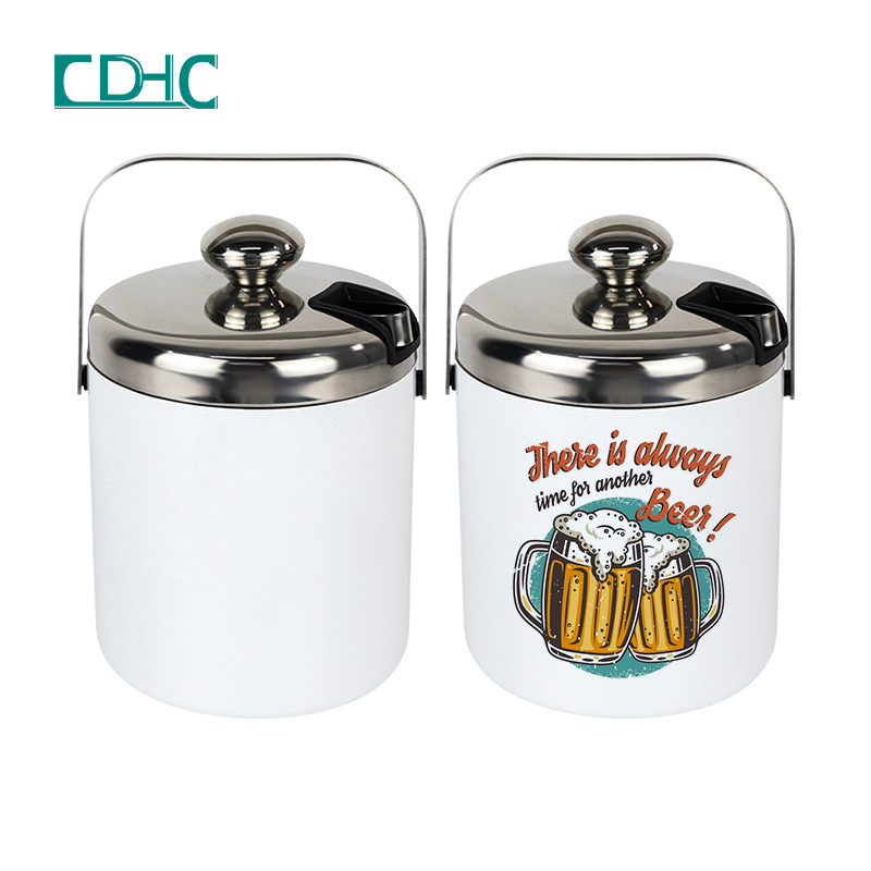 Wholesales China warehouse double walled 1300ml stainless steel sublimation blanks sparkling wine beer ice bucket with handle