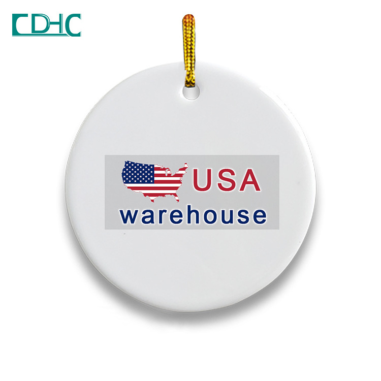 Wholesale US Warehouse Stocked 3 inch Round Circle Sublimation Blank Ceramic Ornaments Wood Flat Christmas Ornament