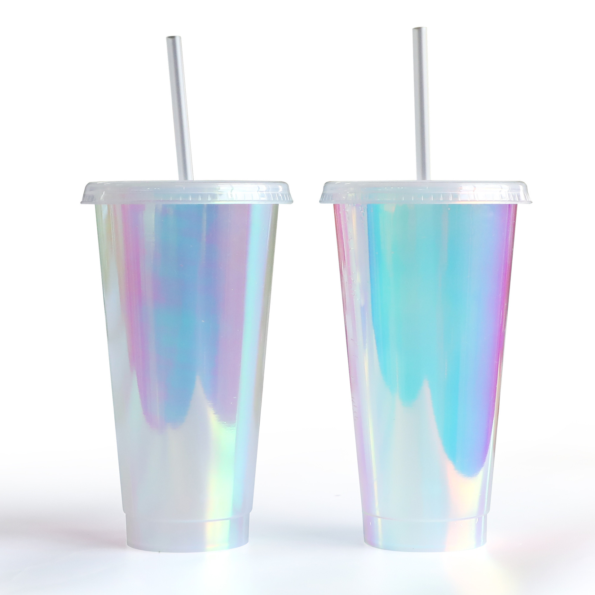 2024 new business gift 710ml 24oz cold water bottle juice drink tea cup holographic single wall PP plastic tumbler with straw