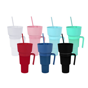 2 in 1 32oz Stadium Tumbler with Top Bowl for French Fries and 32oz Plastic Drink and Snack Cups with Straws