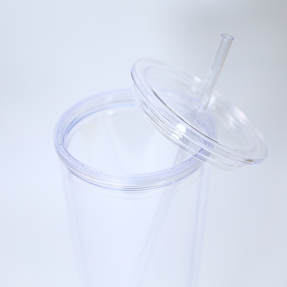 New Arrival in stock hot sales cheap 24oz Clear Acrylic Cold Cup Pre Drilled Double Wall Plastic Tumbler With Straw and Lids