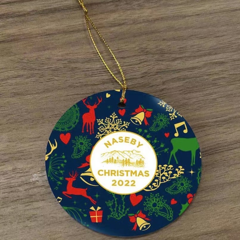 Wholesale US Warehouse Stocked 3 inch Round Circle Sublimation Blank Ceramic Ornaments Wood Flat Christmas Ornament