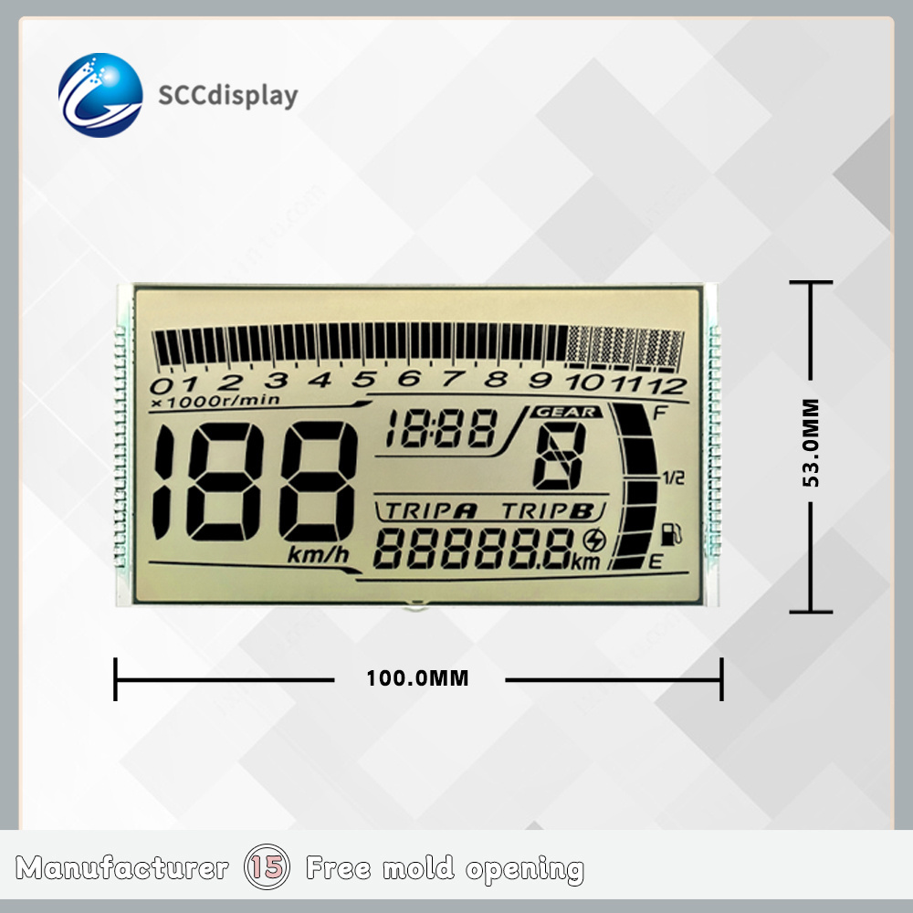 high quality custom segment lcd SJXDGW013 HTN Positive lcd display for motorcycle 5.0V anti-glare monochrome 7 segment lcd