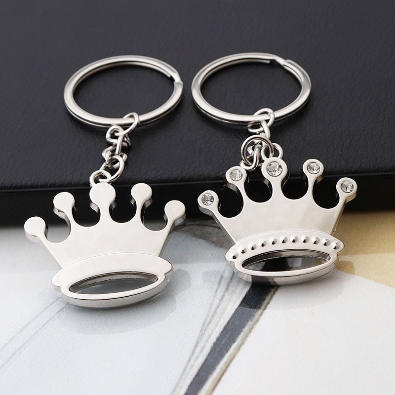 Popular Selling Design Your Own Key Chain Shaped Keyring Lovely Fake Diamond Shiny Nickel Crown Custom Keychain Manufacturer