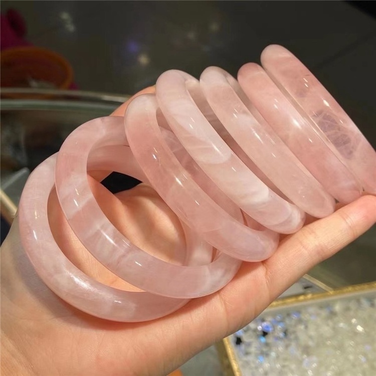 Natural Pink Crystal Gem Stone Green Jade Bangle Madagascar Rose Quartz Bangle Bracelets For Women Wholesale