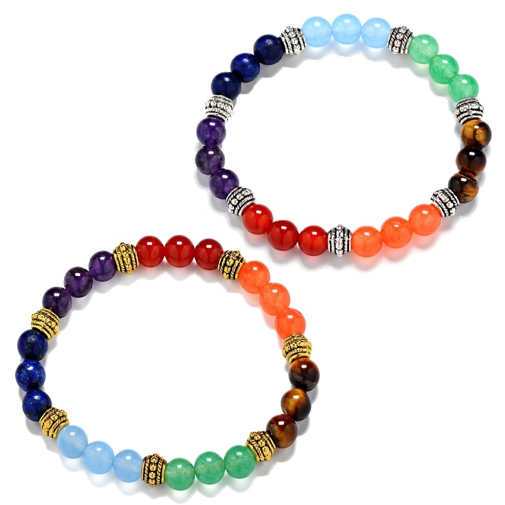 6mm 8mm Gemstone jewelry Volcanic Rock Wrap Stretch Beaded Lava Healing Natural Stone Bead 7 Chakra Bracelets