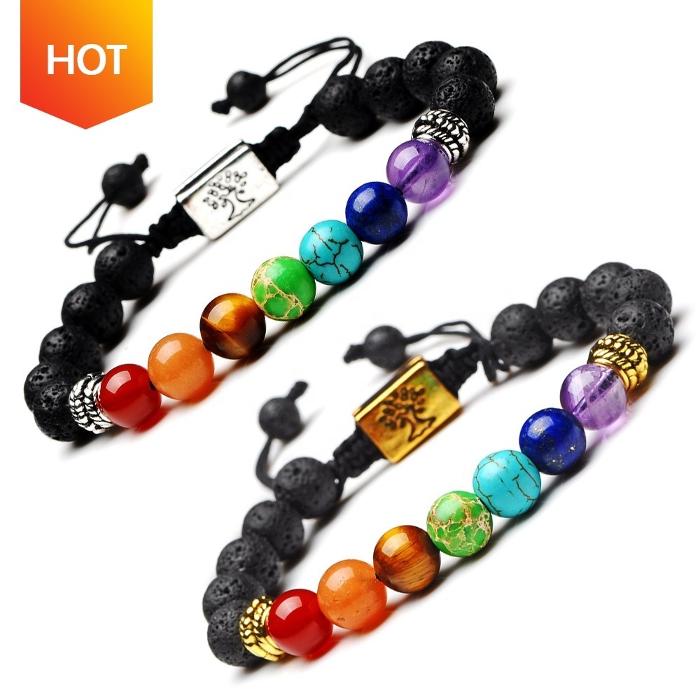 6mm 8mm Gemstone jewelry Volcanic Rock Wrap Stretch Beaded Lava Healing Natural Stone Bead 7 Chakra Bracelets