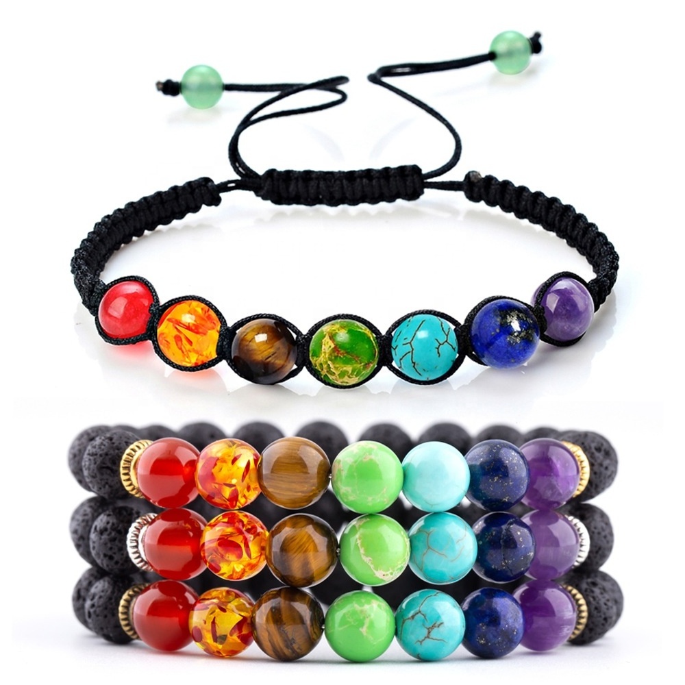 6mm 8mm Gemstone jewelry Volcanic Rock Wrap Stretch Beaded Lava Healing Natural Stone Bead 7 Chakra Bracelets