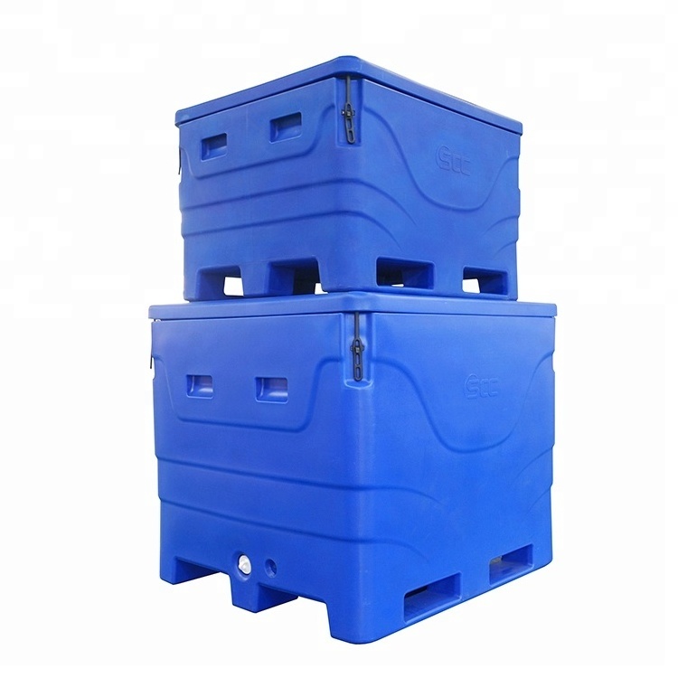 Large plastic insulated fish transport ice cooler box for fishing