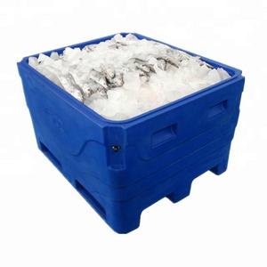 Large plastic insulated fish transport ice cooler box for fishing