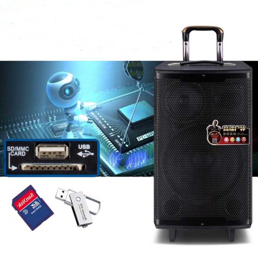 12 inch Portable active mobile speaker  USB  and rechargeable battery trolley speaker