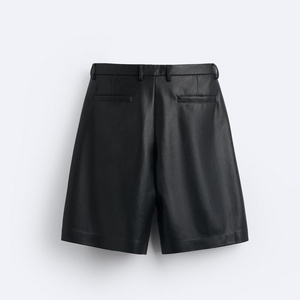 Custom Causal Men Loose  Fit Leather PU Shorts Baggy Faux Leather Wide Leg Shorts Pants With Pocket